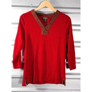 Lauren Ralph Lauren Petite 3/4 Sleeve V Neck Top Sz PL